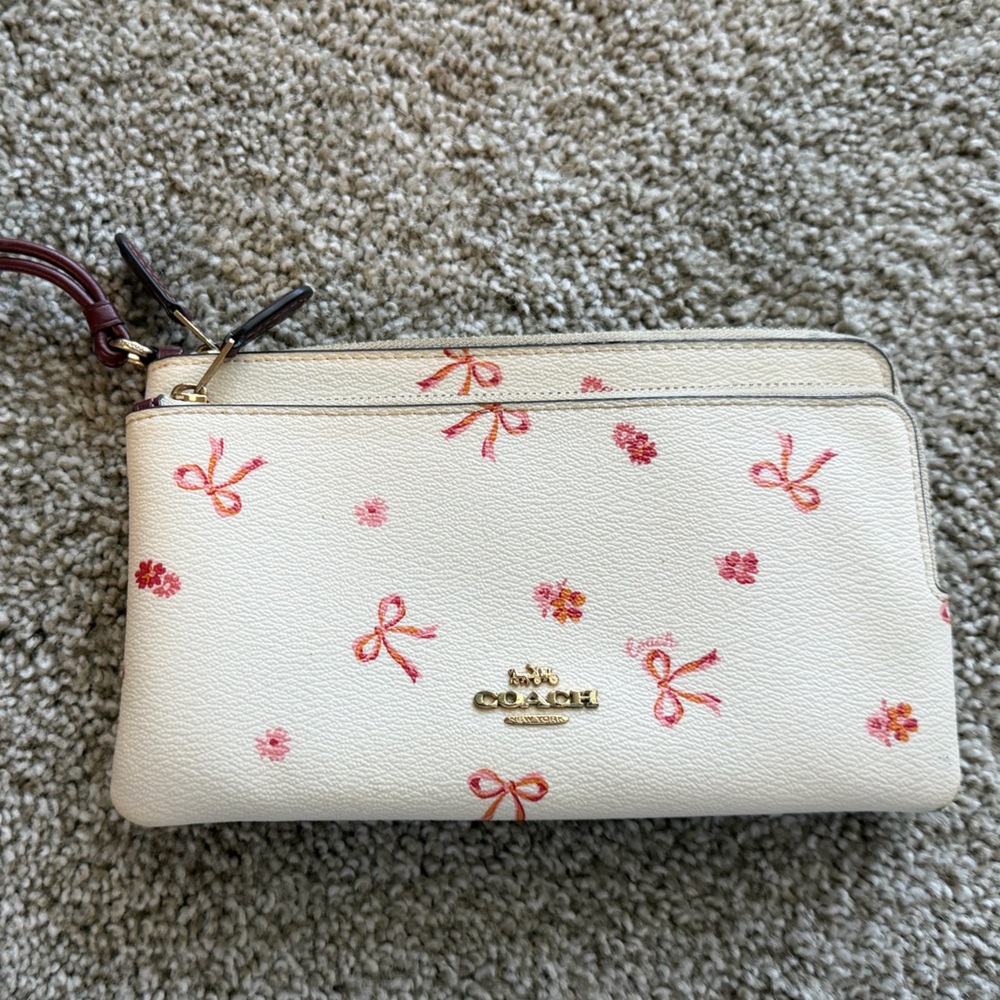 Coach Cream Wristlet with Pink Bow & Floral Print